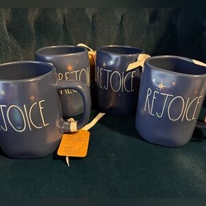⭐️ Rae Dunn SET OF 4 ‘Rejoice' Mugs with Star Accents Beautiful dark navy blue